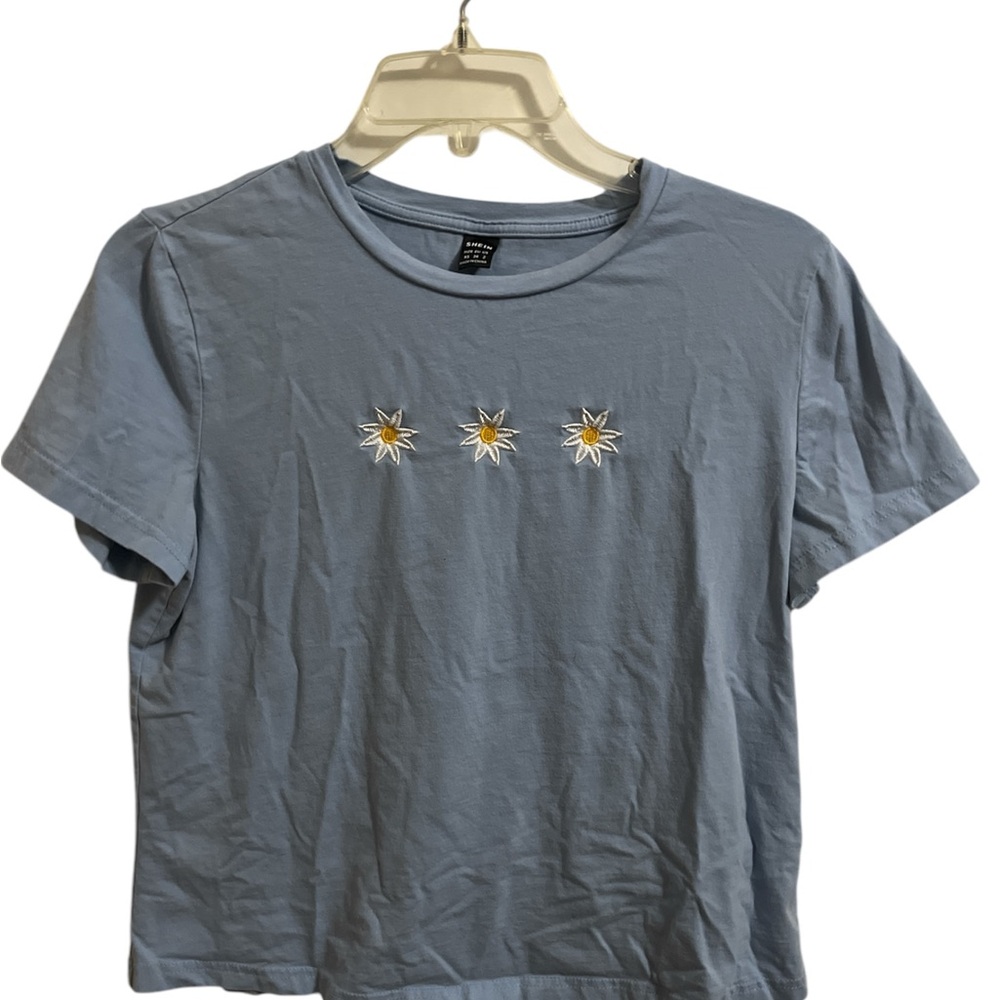 SHEIN Blue Crop Graphic T-Shirt